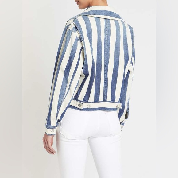 Current/Elliott Sammy Jacket Bay Stripe Blue & Cream Denim Jacket Classy XS 0 - Picture 13 of 14